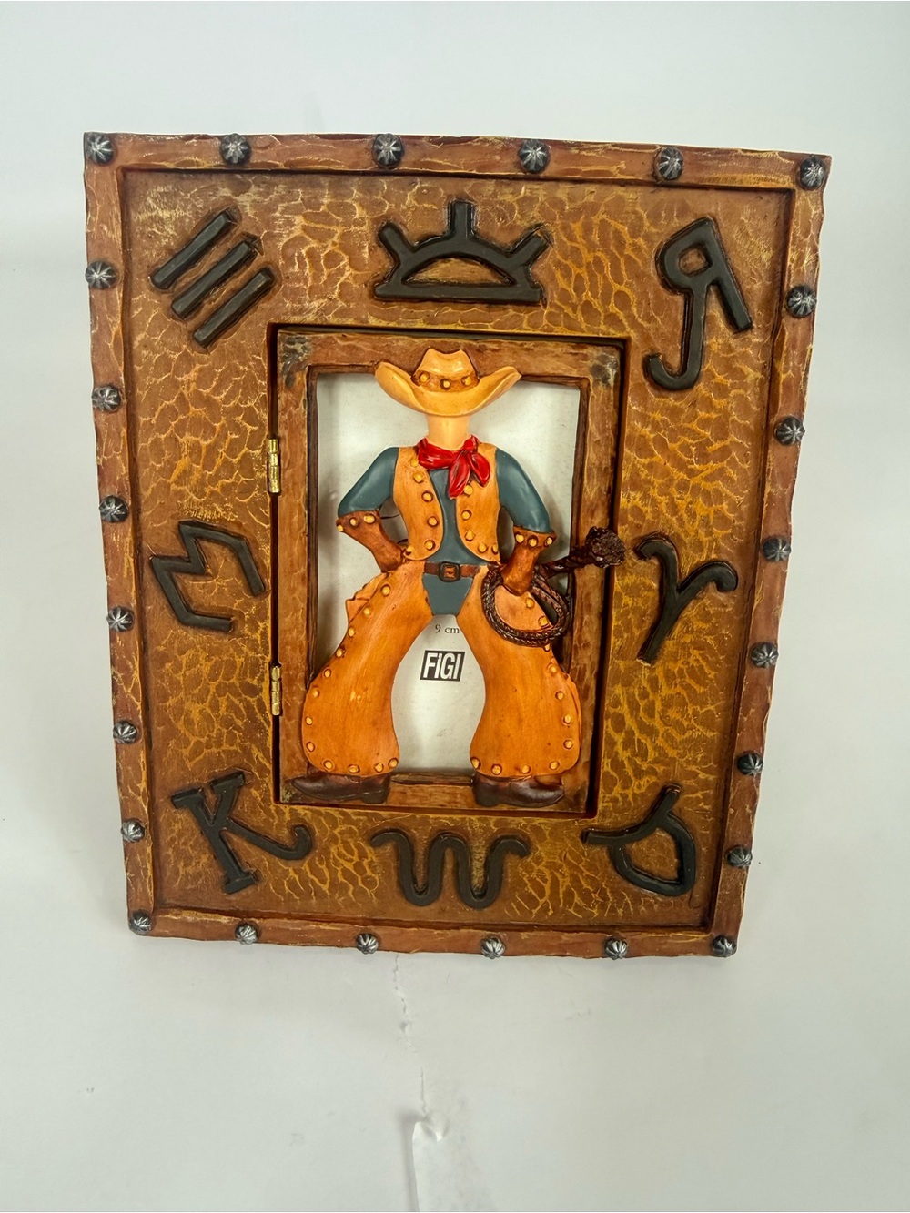 FIGI Western Cowboy Picture Frame in Brown and Tan Hinged Rustic Decor